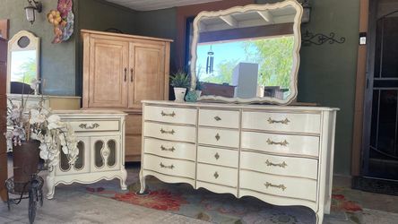 Gorgeous French provincial triple dresser Mirro and one stand