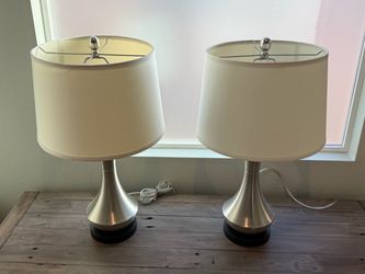Pair of Brushed Nickel Table Lamps (25” tall)