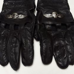Harley Davidson Mens Black Leather Bare Knuckles Riding Gloves Size: Large