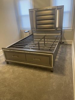 Queen Bed Frame with Storage and LED Headboard