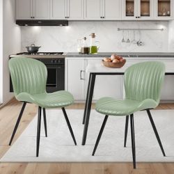 Set of 2- green leather dining chair