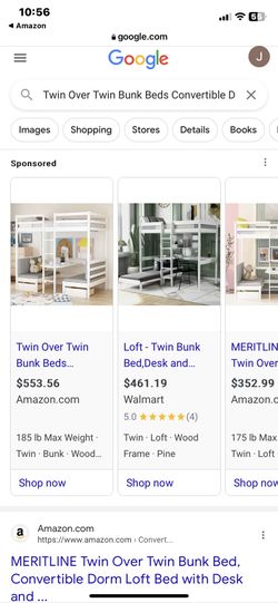 MERITLINE Twin Over Twin Bunk Bed, Convertible Dorm Loft Bed with Desk and Storage Drawers