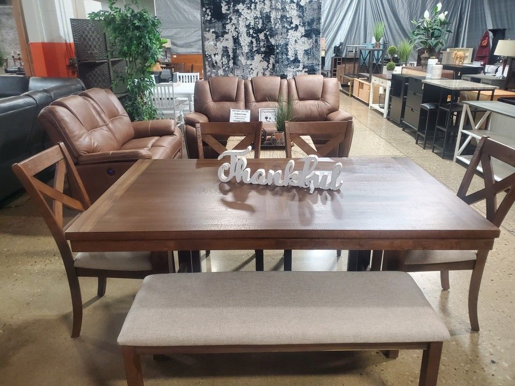 6 pc Canora brown wood dining table set with bench(New)