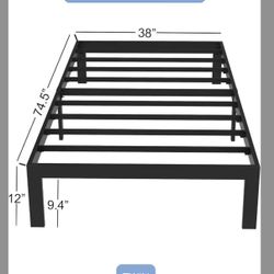 Twin Metal Bed Frame With Wooden Planks