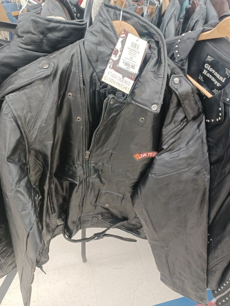 3XL Live To Ride Leather Biker Jacket With Patches