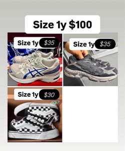 ASICS and vans size 1y kids boys girls
