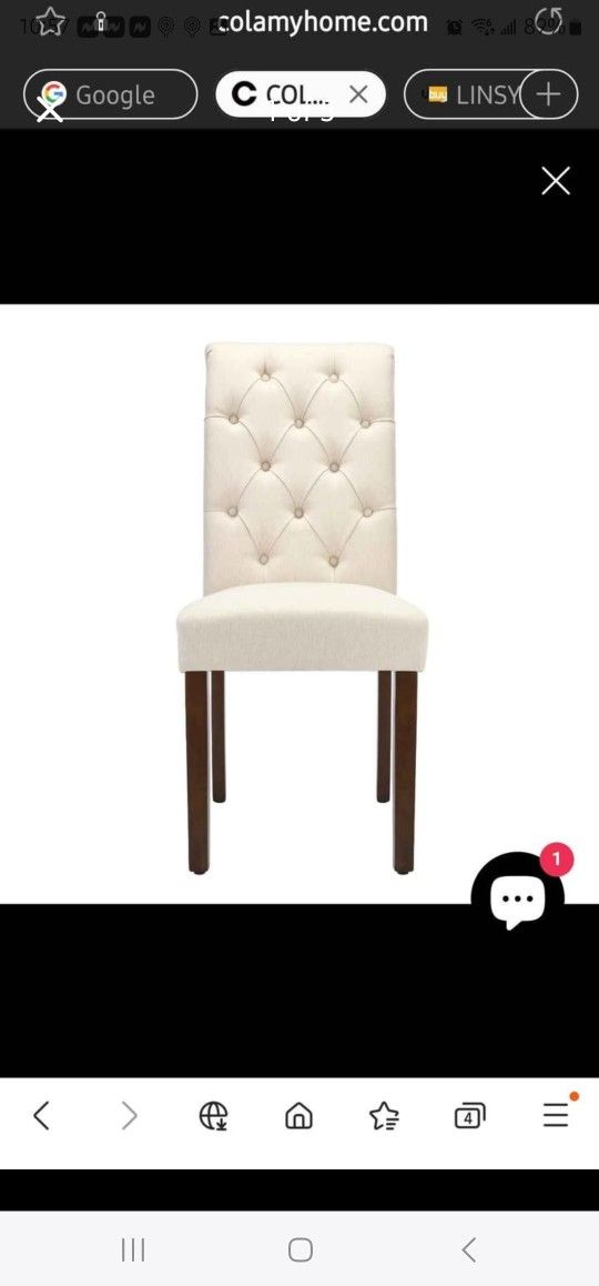 2 COLAMY Tufted Fabric Rolled Back Dining Chair