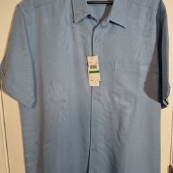 Men’s Cubavera Sky Blue Floral Short Sleeve Shirt – Size L – NWT – Retail $80, Only $40!