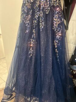 Navy Blue Sequin Tulle Formal Gown /Vestido de fiesta