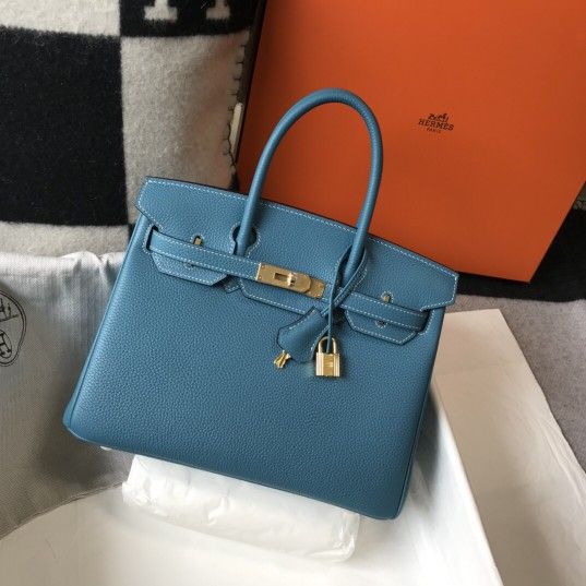Hermès Birkin 30 Blue Jean Togo Gold Hardwar