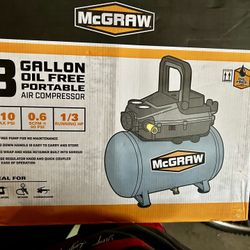 Air Compressor 3 Gallon 1/3 HP 110 PSI Oil-Free Hot Dog Air Compressor Portable
