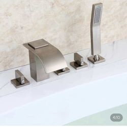 Milly Brushed Nickel Widespread Waterfall Roman Tub Filler P10-10