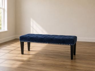 Modern Navy Velvet Tufted Bench | Bedroom, Entryway or Living Room