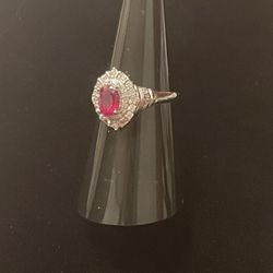 Ruby Ring: Adjustable With 925 Silver & Cubic Zirconia. Have Matching Earrings 