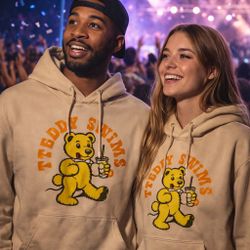 Teddy Swims City Tour 2025 Hoodie Beige Sweater Graphic Bear Lane Seven Size M