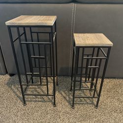 Set of 2 Wooden Top Plant Stands