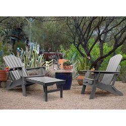 Adjustable Folding Adirondack Chair with Retractable Ottoman, All Weather Fire Pit Chairs with Cup Holder