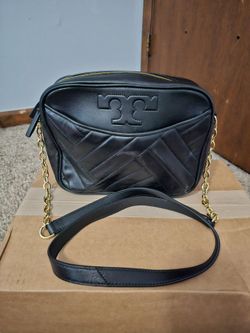 Tory Burch Black Quilted Leather Fleming Camera Bag