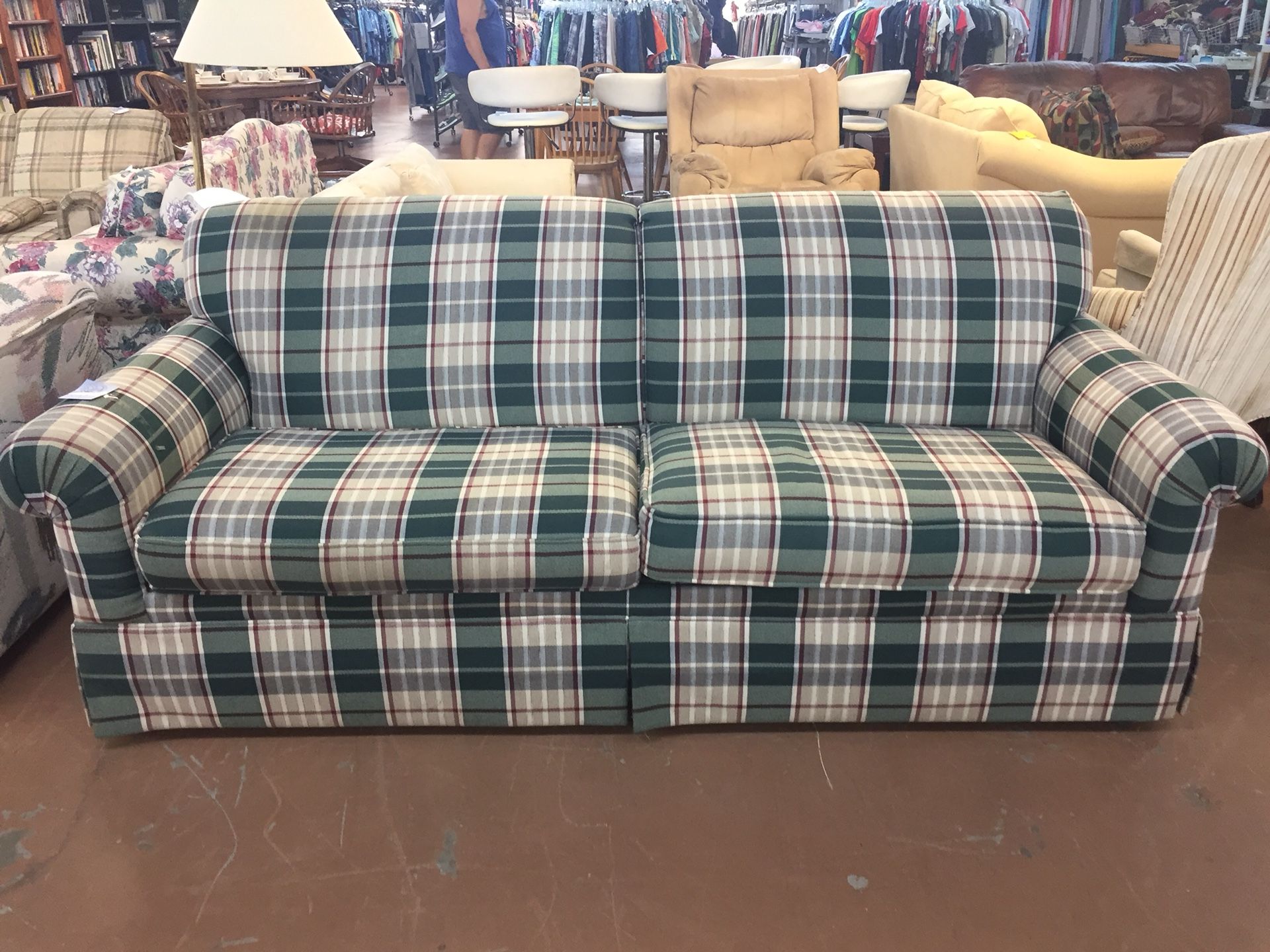 Green and Red Plaid Sofa