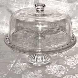 Vintage Pedestal 2 in 1 Cake Stand with Clear Glass Dome converts to Punch Bowl - Made in Italy