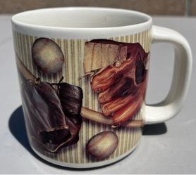 vintage Russ Berrie & Co. ceramic coffee mug featuring a nostalgic baseball