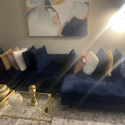 Sectional & Gold Framed Canvas 