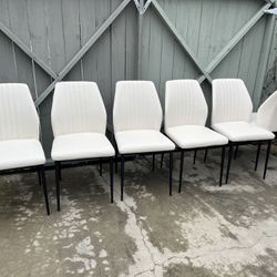 6pcs/Dining Chair PU Leather Living Room Chair Modern Kitchen Armless Side Chair with Metal Legs (White  Set of 6)
