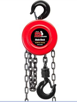 BIG RED TR9050 Torin Manual Hand Lift Steel Chain Block Hoist With 2 Hooks, 5 Ton (10,000 Lb) Capacity, Red