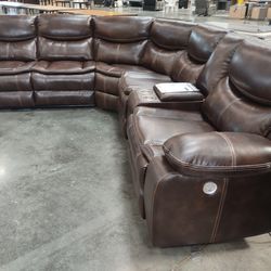 New power sectional sofa with three power recliners on sale now don't miss
