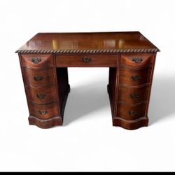 Antique Chippendale Mahogany Kneehole Bowfront Library Office Table Writing Desk curved front