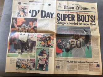 San Diego Chargers San Diego Union Tribune Newspaper January 16,1995