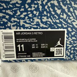 Air Jordan Retro 3 Size 11 Brand New $250