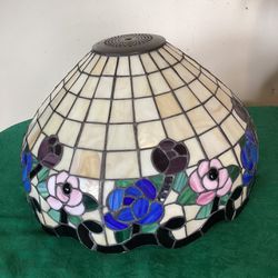 Large Vintage Tiffany Style Slag Glass Flower Multi Color Lamp Shade 16”