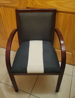 Armchair with Dark Wood and Textured Fabric