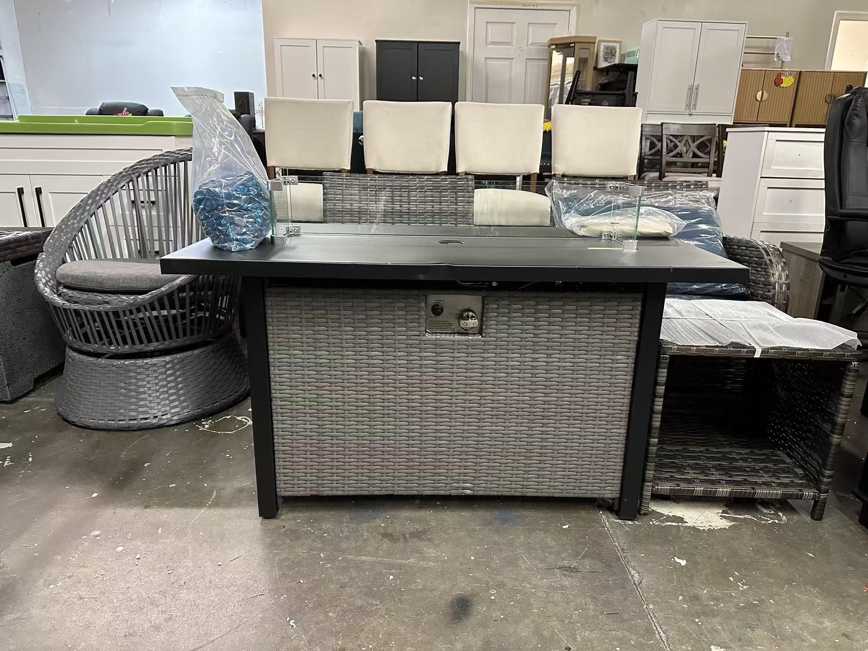 45" Outdoor Propane Gas Fire Pit Table, 50000 BTU Rectangle Rattan Propane Fire Table for Garden,Backyard,Deck Patio(Grey)