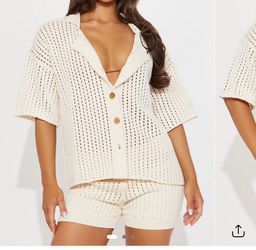 Cream Crochet Knit Short Set