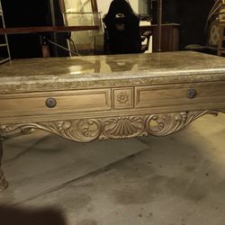 Antique 1800s Eastlake Victorian White Marble Top Coffee Table 