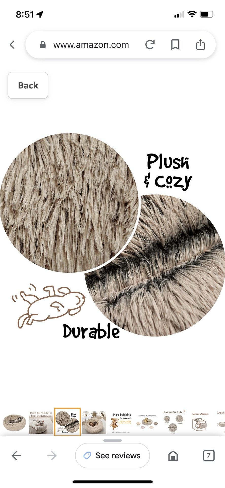 Friends Forever Coco Donut Dog Bed, Soft Faux Fur Cat Couch For Indoor Pet, Fluffy Calming Plush Shag, Round Raised Rim Bolster Cushion, Machine Washa