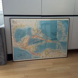Framed Detailed Map Of The Caribbean  & Central America