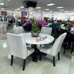 5 Pc Marble Top Round Dining Table Set 