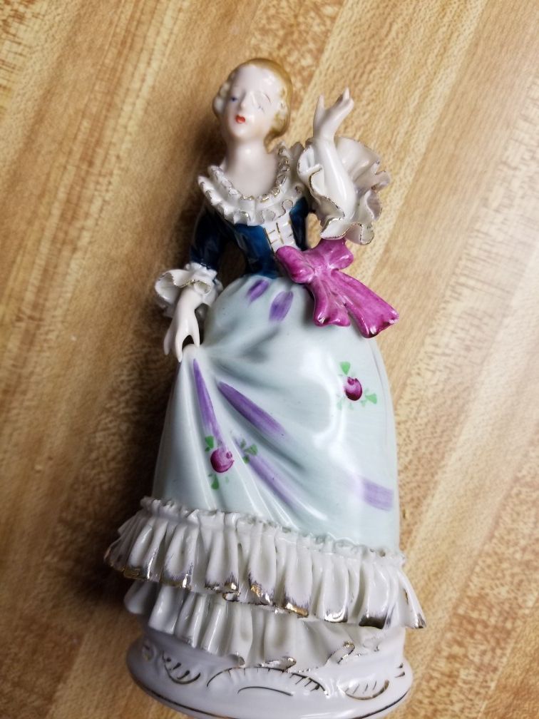 Vintage Wales Victorian Floral Blue Dress Woman Porcelain Figurine