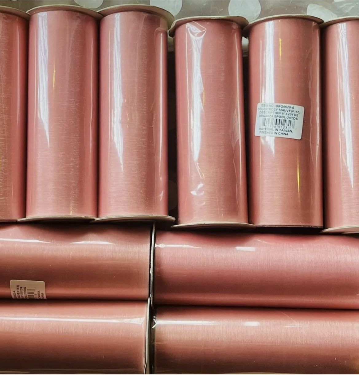 10 New Rolls Of Rosy Mauve Solid Color Sheer Organza , Each Roll 6-inch, 20 yard