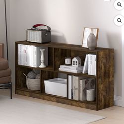 5-Cube Horizontal 2 Tier Bookcase, Bookshelf, Storage Organizer, 47 Width, Amber Pine