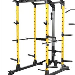 ToughFit Power Cage 1000lbs Squat Rack with Weights and Bar Set Black&Yellow