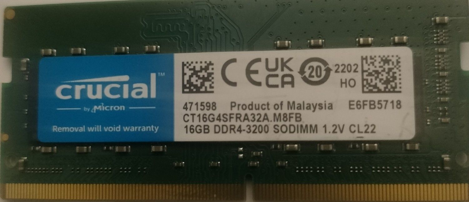 Like-New 16GB Crucial by Micron DDR4-3200 SODIMM RAM