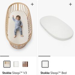 Stokke V3 Crib + Stokke Mattress  And Mesh Liner 
