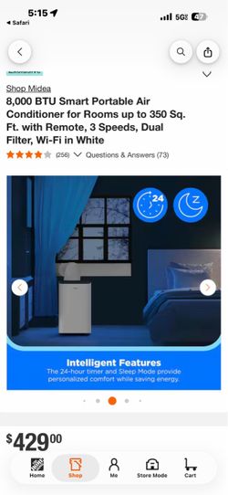 Shop Midea 8,000 BTU Smart Portable Air Conditioner for Rooms up to 350 Sq. Ft. with Remote, 3 Speeds, Dual Filter, Wi-Fi in White