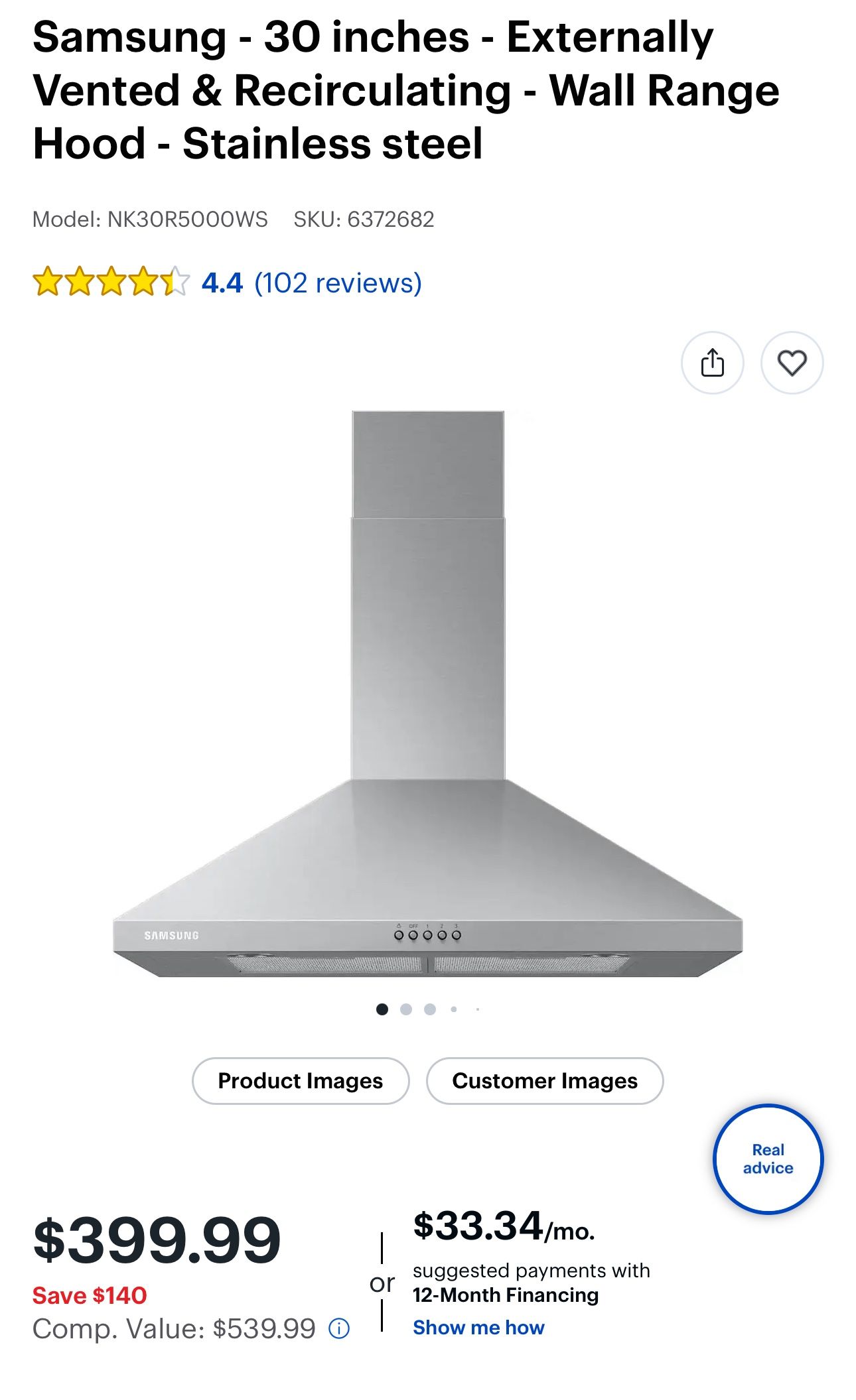 Samsung 30 in. Wall Mount Range Hood with LED Lighting in Stainless Steel