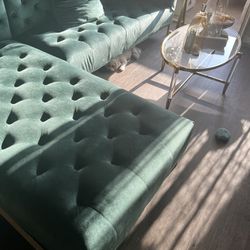 Hunter Green Velvet Tufted Couch Sectional with Loveseat