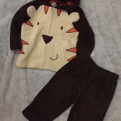 Baby Boy Tiger Outfit New Top Bottom Fleece 6-9 Months 